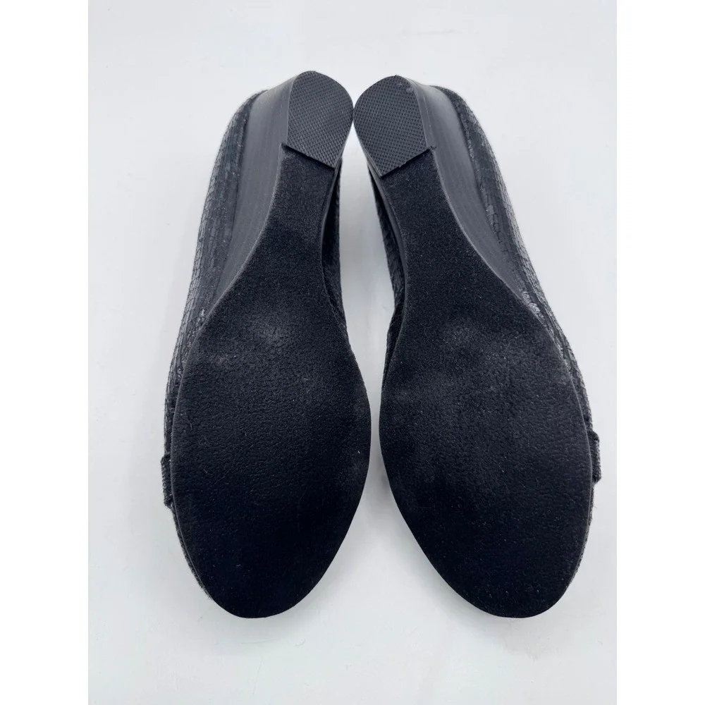 Laura Ashley 8M Black‎ Wedge Heels Women's Snake Print Knot Detail
